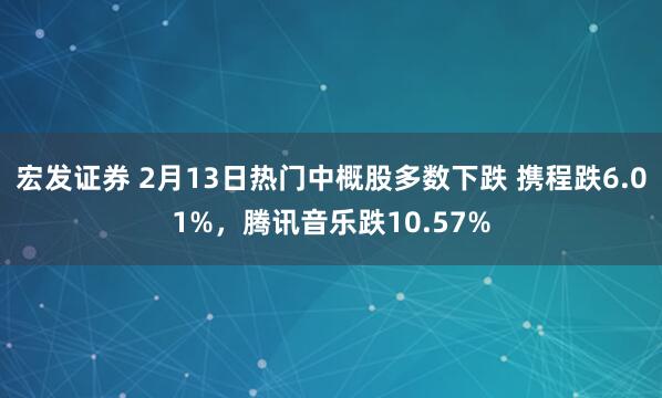 宏发证券 2月13日热门中概股多数下跌 携程跌6.01%，腾讯音乐跌10.57%